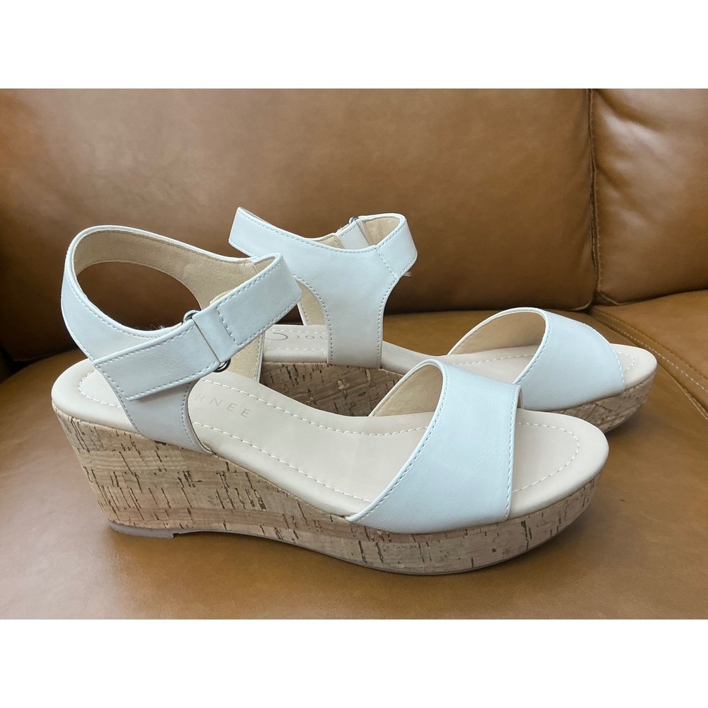 Journee Ranae Wedge Sandals Womens 8‎ Bone Cork Platform Ankle Strap